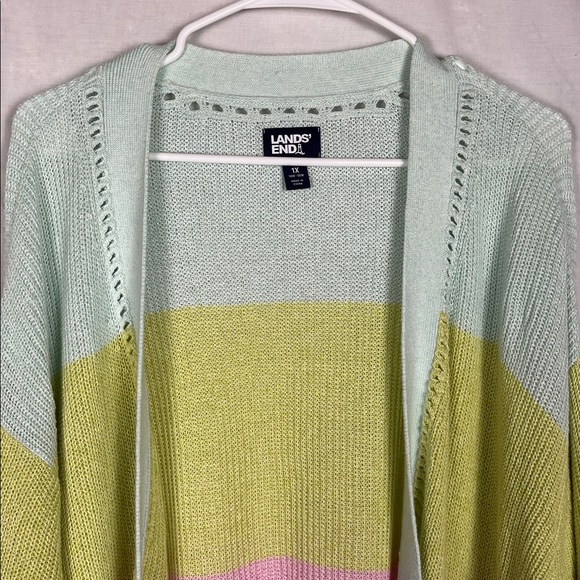 Lands' End Pastel Multicolored Linen Cotton Blend Knit Cardigan - Picture 3 of 7